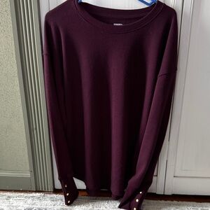 Sonoma Plum Crewneck Long Sleeve Top with Button Cuffs